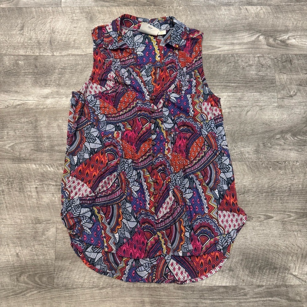 Maeve Anthropologie Pintuck Sleeveless Multicolored Geo Print Sz. XS